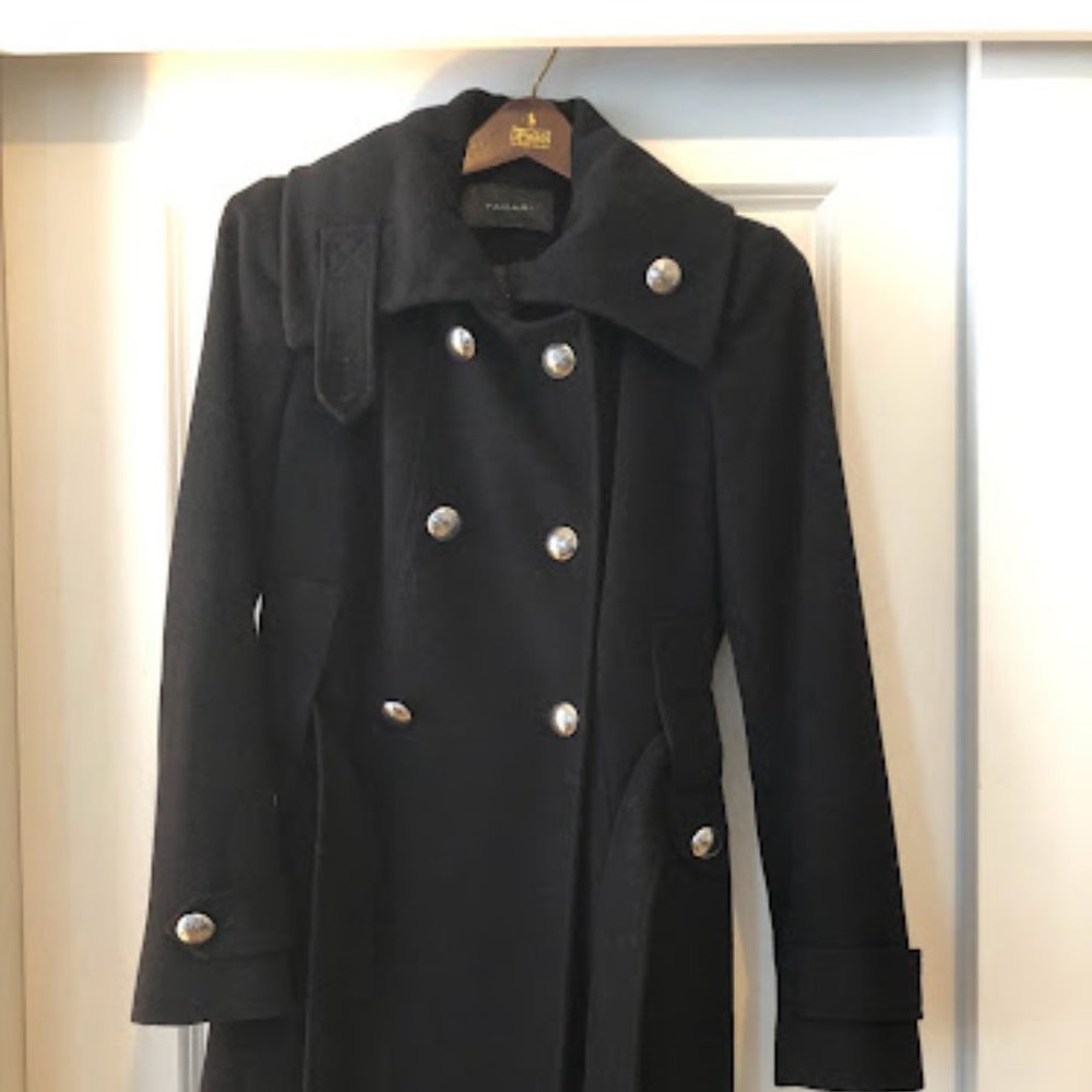 T Tahari 100% Wool Black Belted Coat